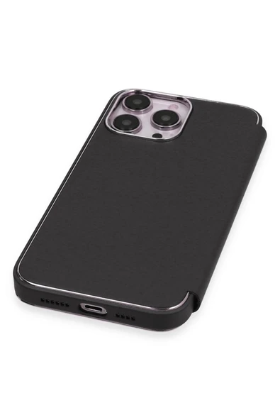 iPhone 13 Pro Kılıf Dolpin Kapaklı - Siyah - Resim 5