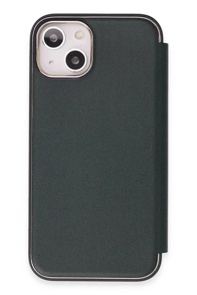 iPhone 14 Kılıf Dolpin Kapaklı - Koyu Yeşil - Resim 2