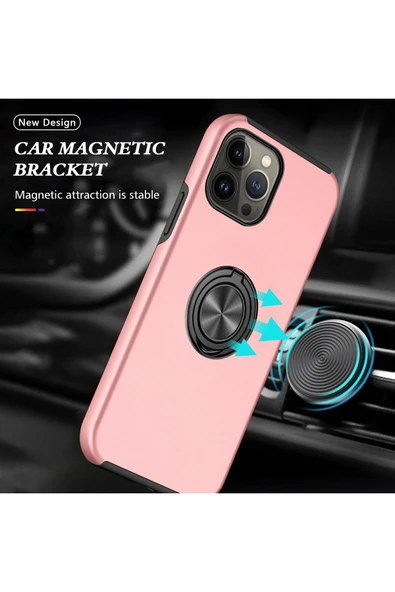iPhone 13 Pro Max Kılıf Elit Yüzüklü Kapak - Pembe - Resim 5