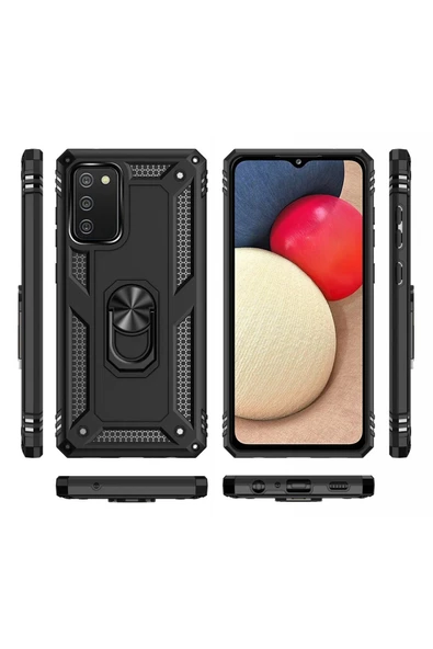Samsung Galaxy A03S Kılıf Sofya Yüzüklü Silikon Kapak - Siyah - Resim 4