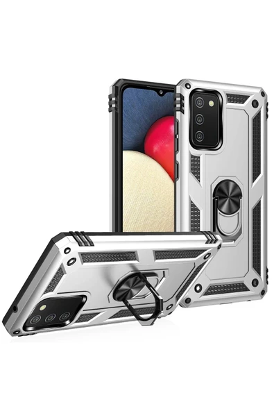 Samsung Galaxy A03S Kılıf Sofya Yüzüklü Silikon Kapak - Gümüş - Resim 2