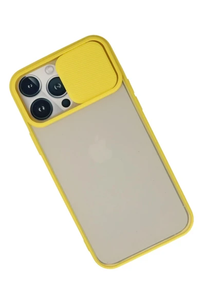 iPhone 13 Pro Max Kılıf Palm Buzlu Kamera Sürgülü Silikon - Sarı - Resim 2