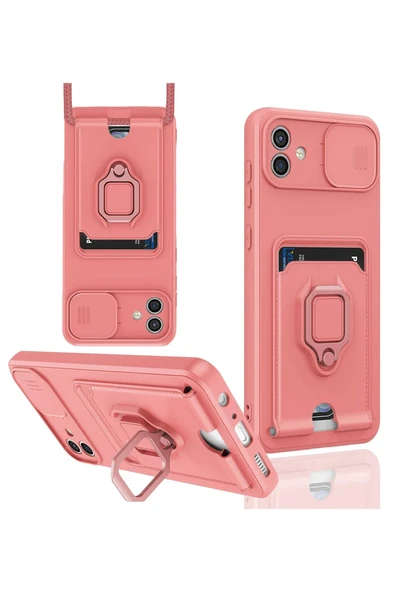 Samsung Galaxy A05 Kılıf Zuma Kartvizitli Yüzüklü Silikon - Pembe ürün görseli