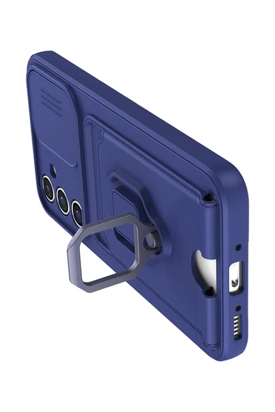 Samsung Galaxy A05S Kılıf Zuma Kartvizitli Yüzüklü Silikon - Lacivert - Resim 3