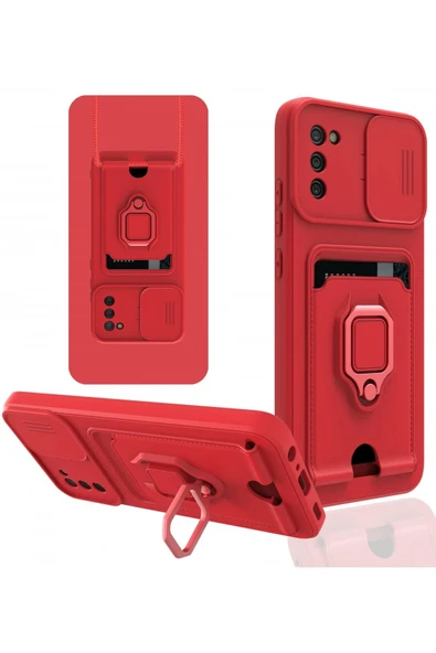 Samsung Galaxy A03S Kılıf Zuma Kartvizitli Yüzüklü Silikon - Kırmızı ürün görseli