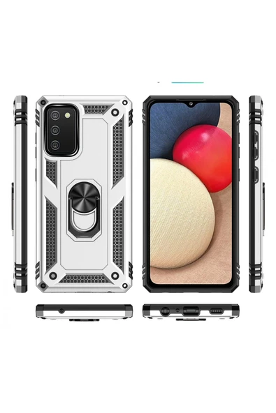 Samsung Galaxy A03S Kılıf Sofya Yüzüklü Silikon Kapak - Gümüş - Resim 3