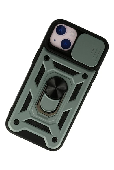 iPhone 13 Kılıf Pars Lens Yüzüklü Silikon - Yeşil - Resim 3