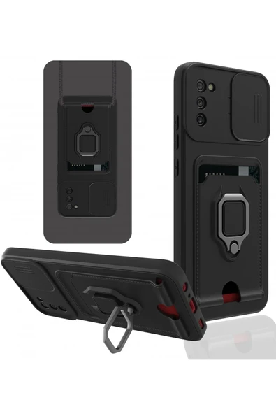 Samsung Galaxy A03S Kılıf Zuma Kartvizitli Yüzüklü Silikon - Siyah ürün görseli