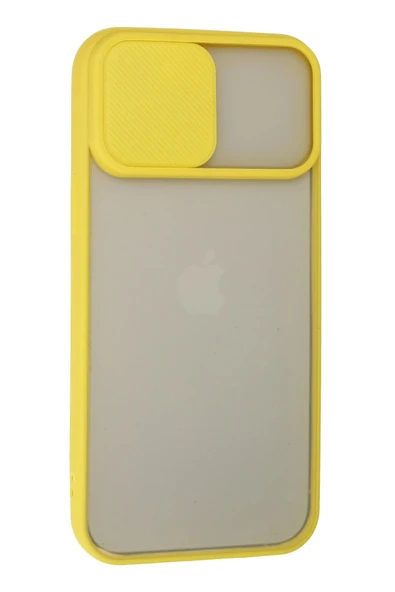 iPhone 13 Pro Max Kılıf Palm Buzlu Kamera Sürgülü Silikon - Sarı - Resim 3