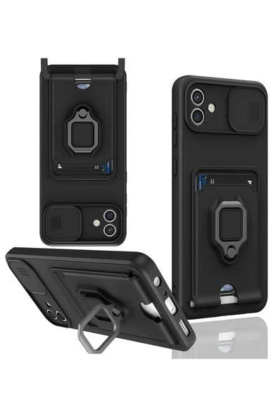 Samsung Galaxy A05 Kılıf Zuma Kartvizitli Yüzüklü Silikon - Siyah ürün görseli