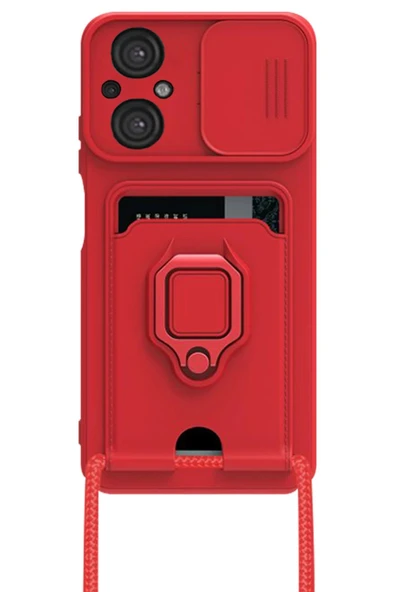 Xiaomi Poco M5 Kılıf Zuma Kartvizitli Yüzüklü Silikon - Kırmızı - Resim 2