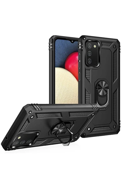 Samsung Galaxy A03S Kılıf Sofya Yüzüklü Silikon Kapak - Siyah - Resim 3