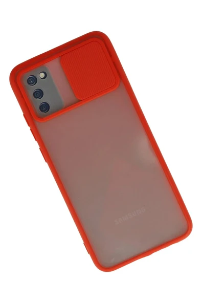 Samsung Galaxy A03S Kılıf Palm Buzlu Kamera Sürgülü Silikon - Kırmızı - Resim 3