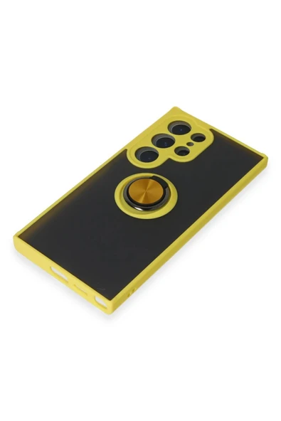 Samsung Galaxy S24 Ultra Kılıf Montreal Yüzüklü Silikon Kapak - Sarı - Resim 3