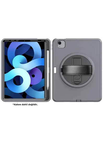 iPad 2022 10.9 (10.nesil) Kılıf Hand Strap Tablet Kılıfı - Gri ürün görseli