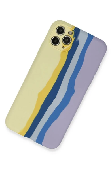 iPhone 11 Pro Kılıf Ebruli Lansman Silikon - Sarı-Lila - Resim 2