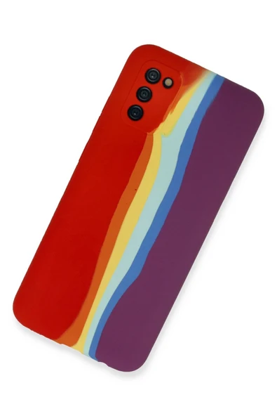 Samsung Galaxy A03S Kılıf Ebruli Lansman Silikon - Kırmızı-Mor - Resim 2