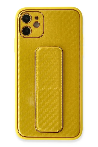 iPhone 12 Kılıf Coco Karbon Standlı Kapak - Sarı ürün görseli