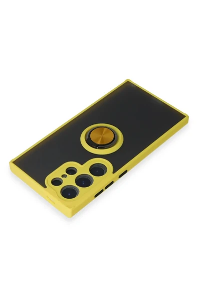 Samsung Galaxy S24 Ultra Kılıf Montreal Yüzüklü Silikon Kapak - Sarı - Resim 4