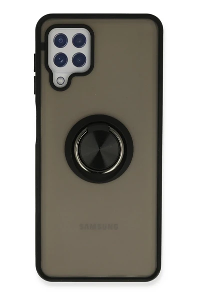 Samsung Galaxy A22 Kılıf Montreal Yüzüklü Silikon Kapak - Siyah ürün görseli