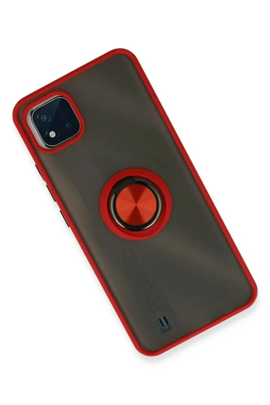 Realme C11 2021 Kılıf Montreal Yüzüklü Silikon Kapak - Kırmızı - Resim 2