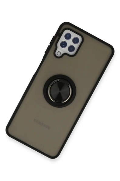 Samsung Galaxy A22 Kılıf Montreal Yüzüklü Silikon Kapak - Siyah - Resim 2