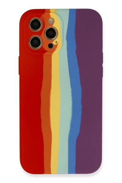 iPhone 12 Pro Kılıf Ebruli Lansman Silikon - Kırmızı-Mor ürün görseli