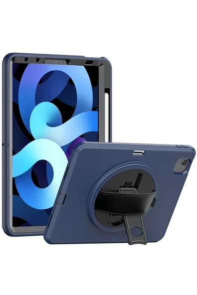 iPad 2022 10.9 (10.nesil) Kılıf Hand Strap Tablet Kılıfı - Gri - Resim 3