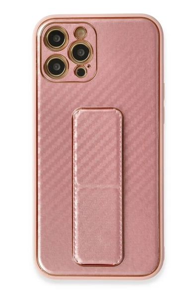 iPhone 12 Pro Kılıf Coco Karbon Standlı Kapak - Pembe ürün görseli
