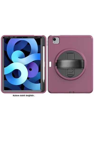 iPad 2022 10.9 (10.nesil) Kılıf Hand Strap Tablet Kılıfı - Mürdüm - Resim 2