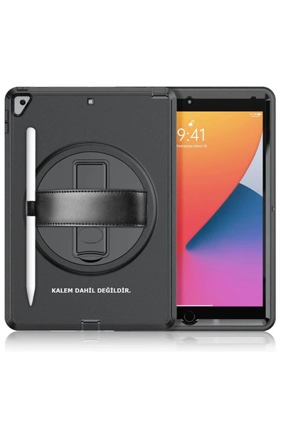 iPad 10.2 (7.nesil) Kılıf Hand Strap Tablet Kılıfı - Siyah ürün görseli