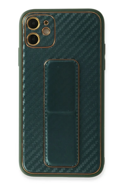 iPhone 12 Kılıf Coco Karbon Standlı Kapak - Yeşil ürün görseli
