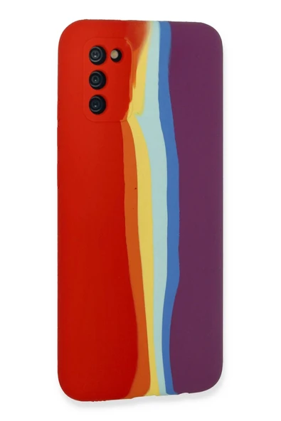 Samsung Galaxy A03S Kılıf Ebruli Lansman Silikon - Kırmızı-Mor - Resim 3