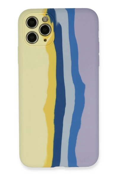 iPhone 11 Pro Kılıf Ebruli Lansman Silikon - Sarı-Lila ürün görseli