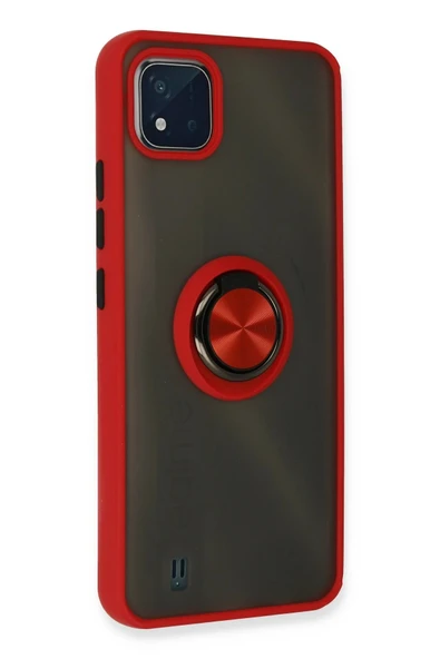 Realme C11 2021 Kılıf Montreal Yüzüklü Silikon Kapak - Kırmızı - Resim 3