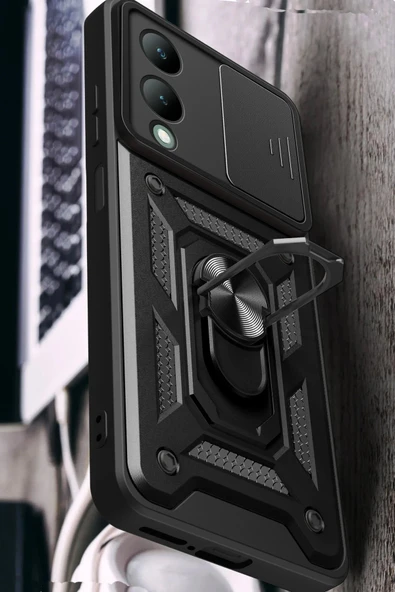 Vivo Y17S Kılıf Pars Lens Yüzüklü Silikon - Gümüş - Resim 3