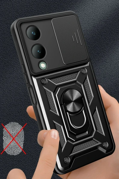 Vivo Y17S Kılıf Pars Lens Yüzüklü Silikon - Gümüş - Resim 2