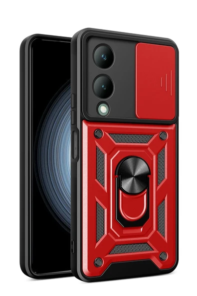 Vivo Y17S Kılıf Pars Lens Yüzüklü Silikon - Kırmızı ürün görseli