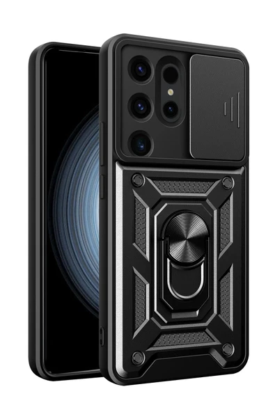 Samsung Galaxy S24 Ultra Kılıf Pars Lens Yüzüklü Silikon - Siyah ürün görseli