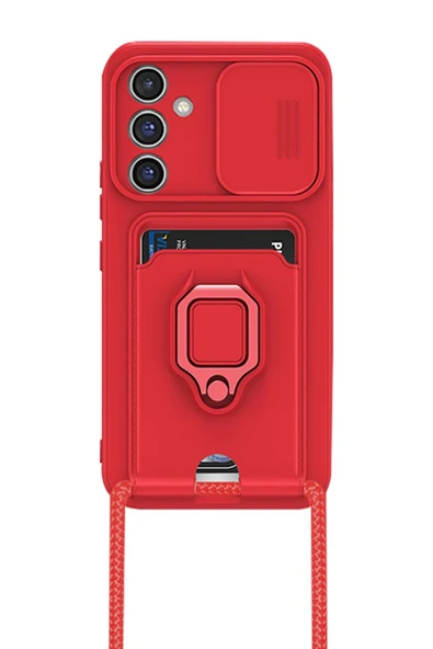 Samsung Galaxy A25 5G Kılıf Zuma Kartvizitli Yüzüklü Silikon - Kırmızı ürün görseli