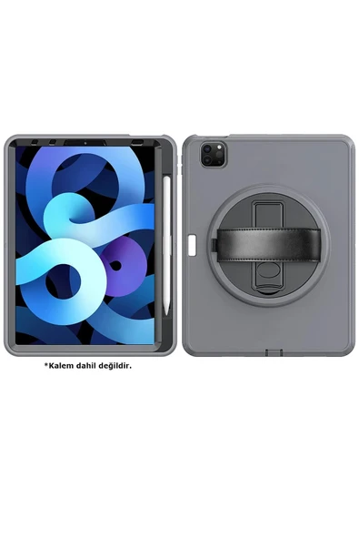 iPad Pro 11 (2018) Kılıf Hand Strap Tablet Kılıfı - Gri - Resim 2