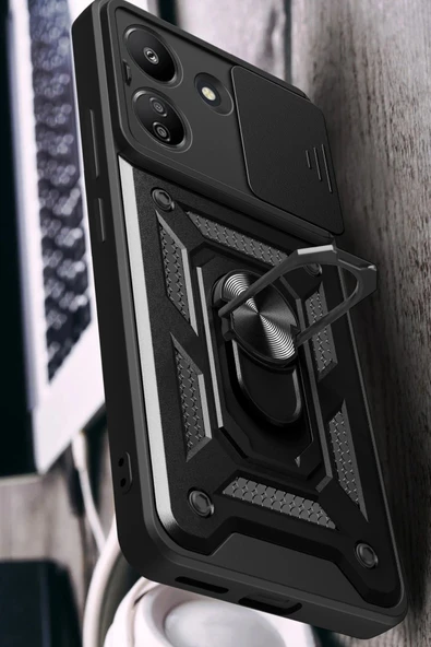 Xiaomi Redmi 13C Kılıf Pars Lens Yüzüklü Silikon - Yeşil - Resim 2