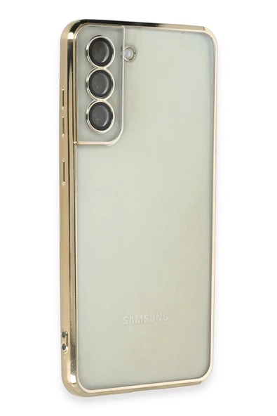 Samsung Galaxy S21 FE Kılıf Lensli Silikon - Gold - Resim 2