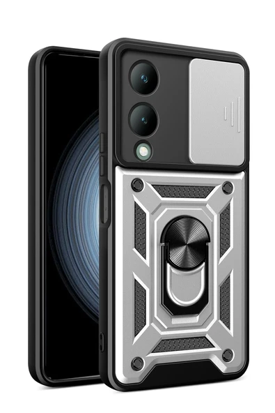 Vivo Y17S Kılıf Pars Lens Yüzüklü Silikon - Gümüş ürün görseli
