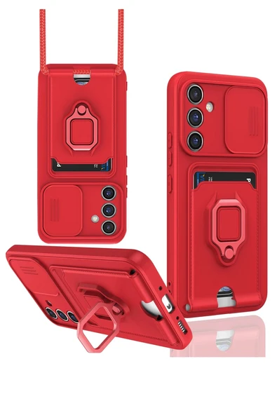 Samsung Galaxy A25 5G Kılıf Zuma Kartvizitli Yüzüklü Silikon - Kırmızı - Resim 3