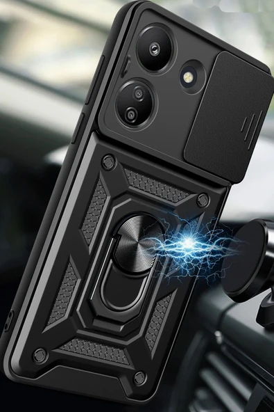 Xiaomi Redmi 13C Kılıf Pars Lens Yüzüklü Silikon - Yeşil - Resim 4