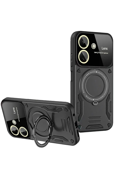 Xiaomi Redmi 13C Kılıf Joy Lens Standlı Kapak - Siyah ürün görseli