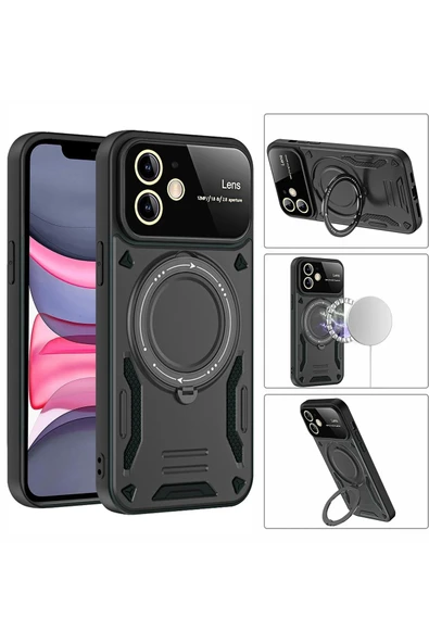 iPhone 11 Kılıf Joy Lens Standlı Kapak - Kırmızı - Resim 4