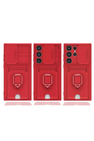 Samsung Galaxy S25 Ultra Kılıf Zuma Kartvizitli Yüzüklü Silikon - Kırmızı - Resim 2