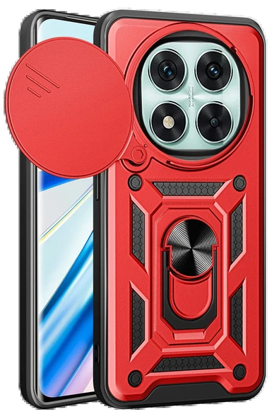 Xiaomi Redmi Note 14 Pro 4G Kılıf Pars Lens Yüzüklü Silikon - Kırmızı ürün görseli